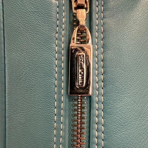 St. John Sport Blue Scuba Style Blue Leather Jacket Like New! - Picture 4 of 9